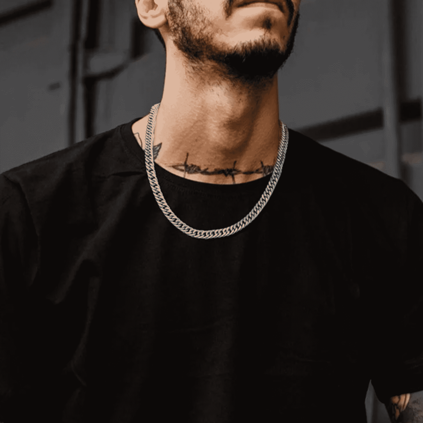 Chunky Cuban Chain Necklace 8mm in White Gold