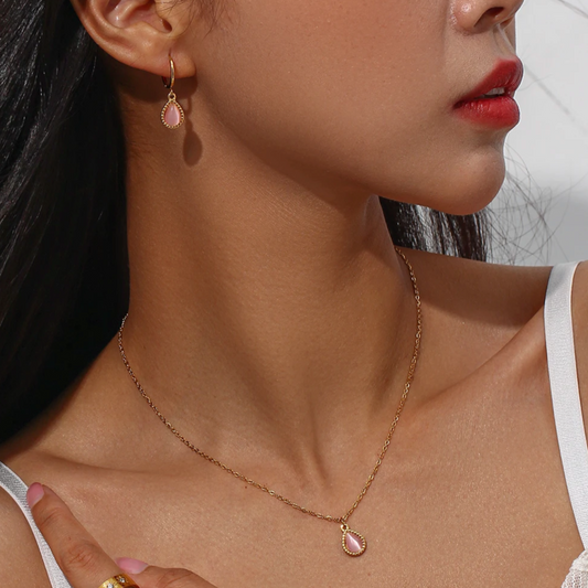 Waterdrop Hoop Earrings - Rose