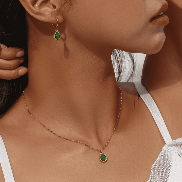 Waterdrop Hoop Earrings - Green
