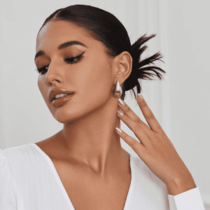 Teardrop Stud Earrings - Silver Color - Medium