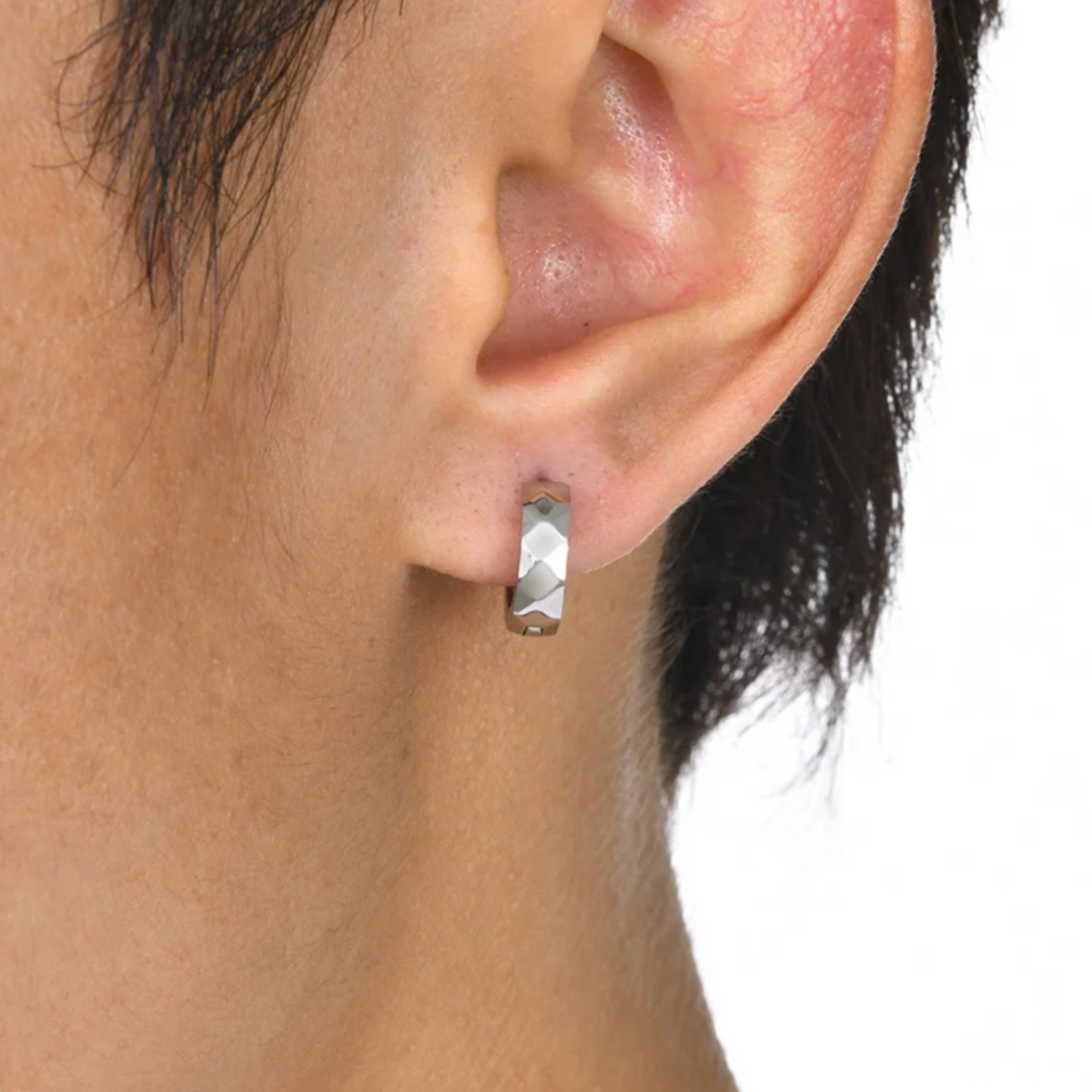 Geometric Huggie Earrings in White Gold