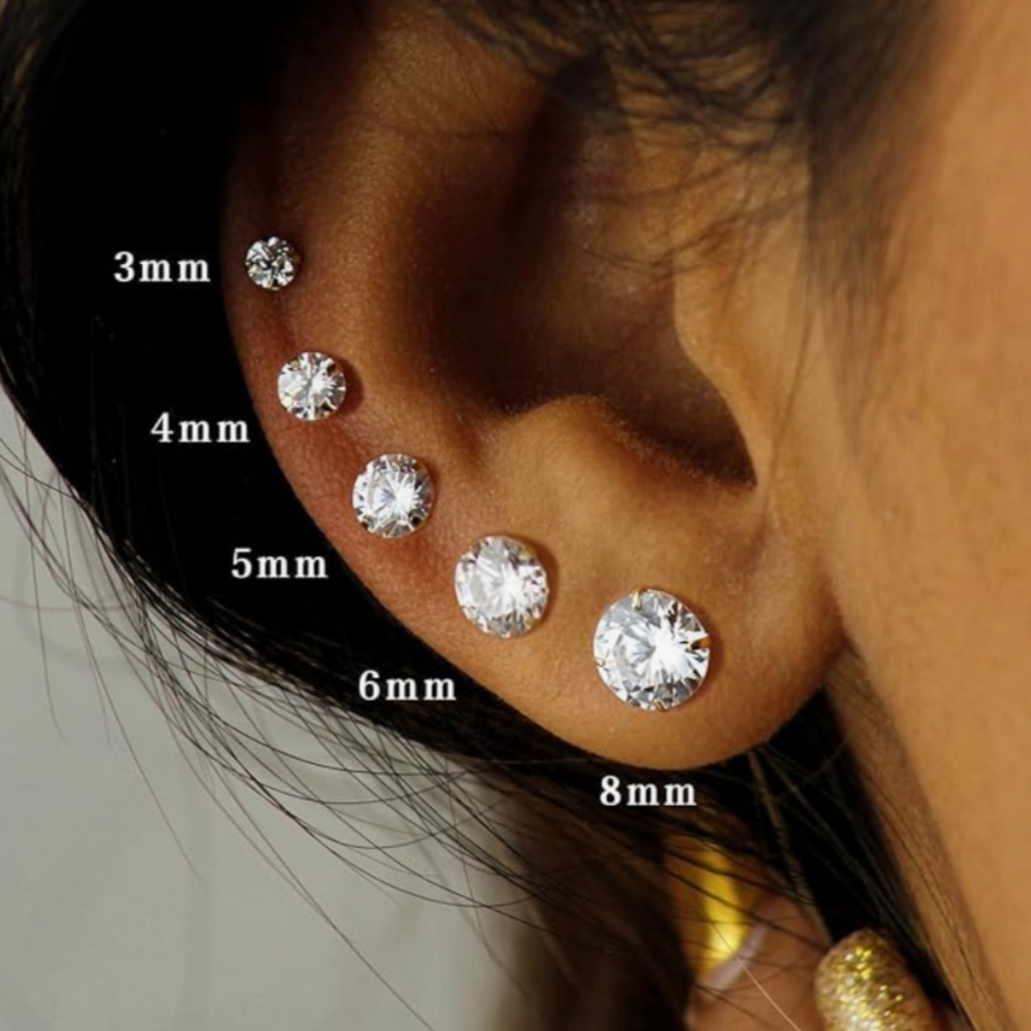 Eternity Stud Earrings in White Gold - 5 Stone Sizes