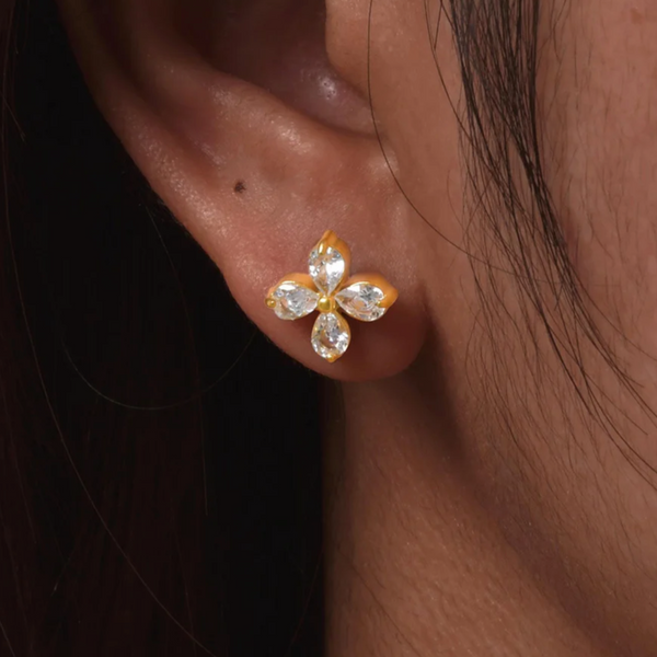 Flower CZ Stud Earrings