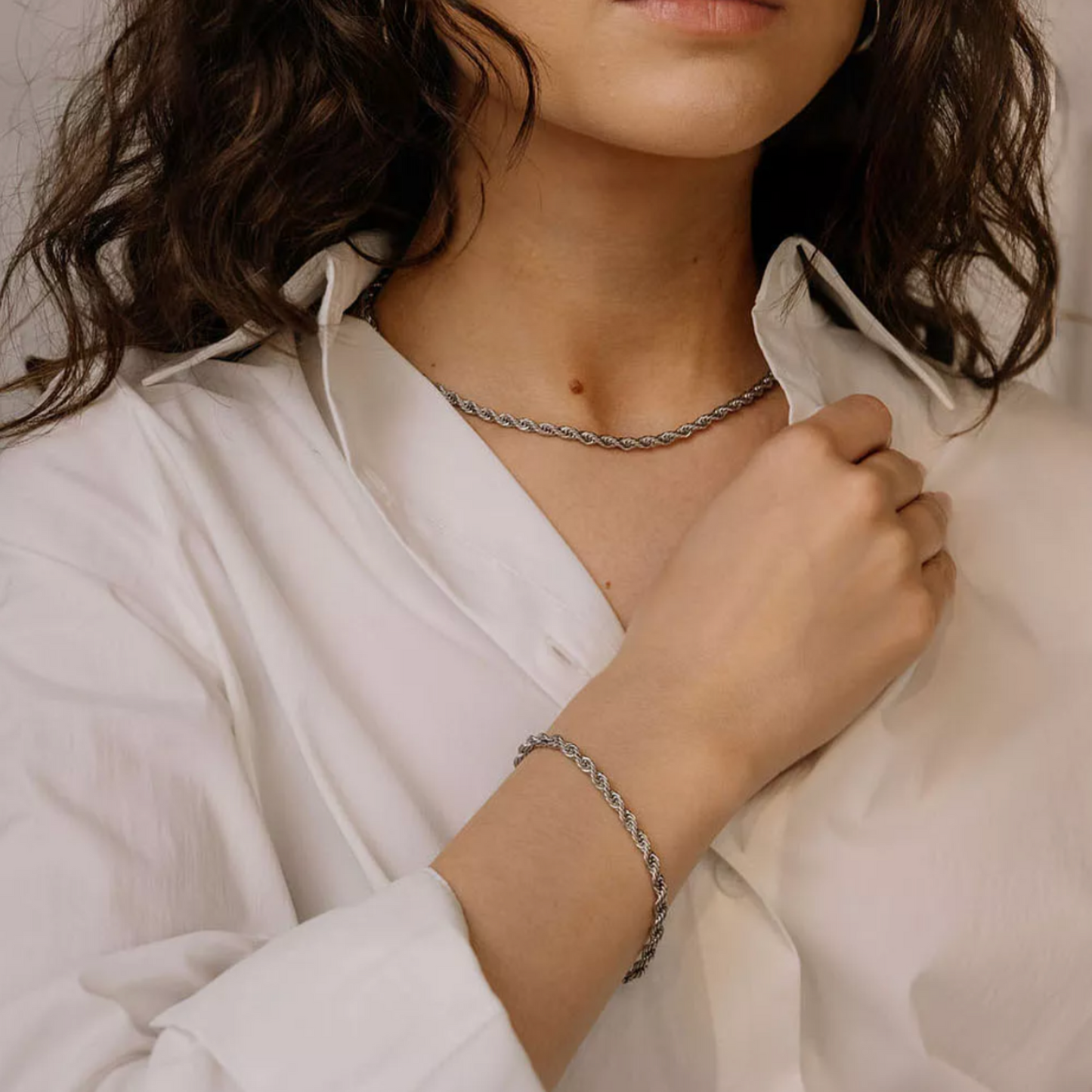 Rope Chain Bracelet in White Gold - 5mm