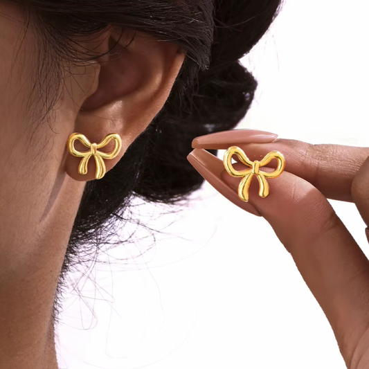 Bow Stud Earrings in Gold