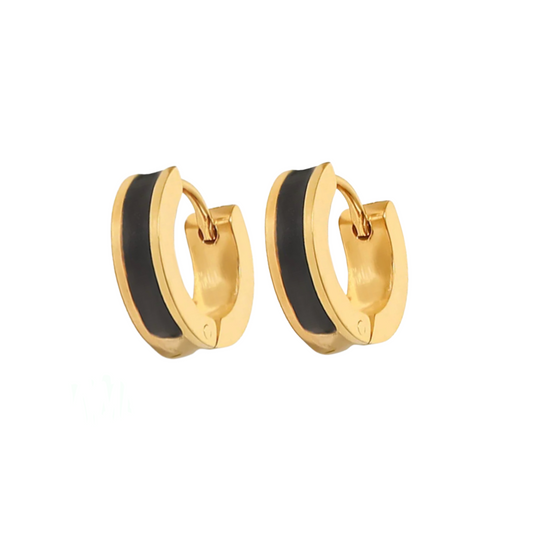 Enamel Huggie Earrings - Black