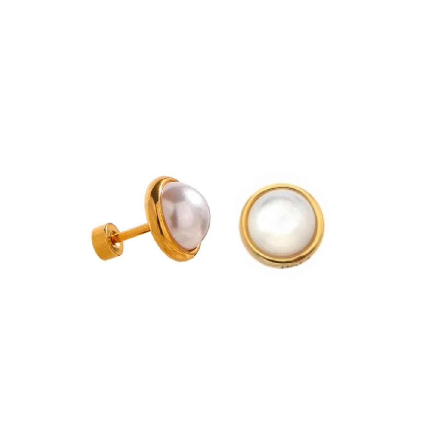 Mother of Pearl Screw Back Stud Earrings in Gold