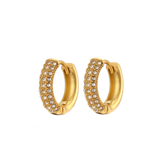 Dazzling Pavé Hoop Earrings in Gold - Clear Stone