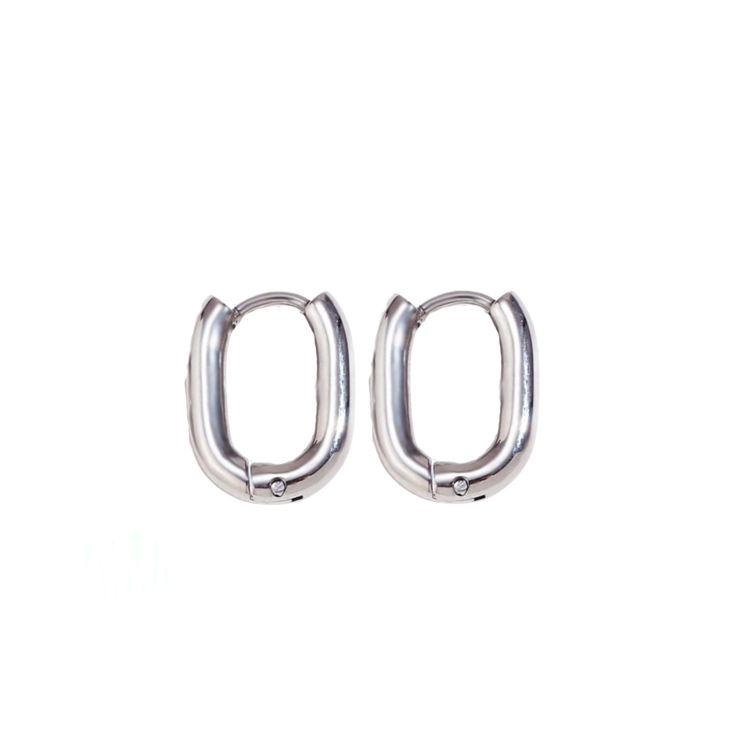 Rectangular Huggie Earrings - Silver Color