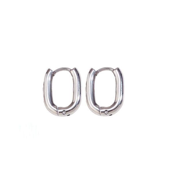 Rectangular Huggie Earrings in White Gold