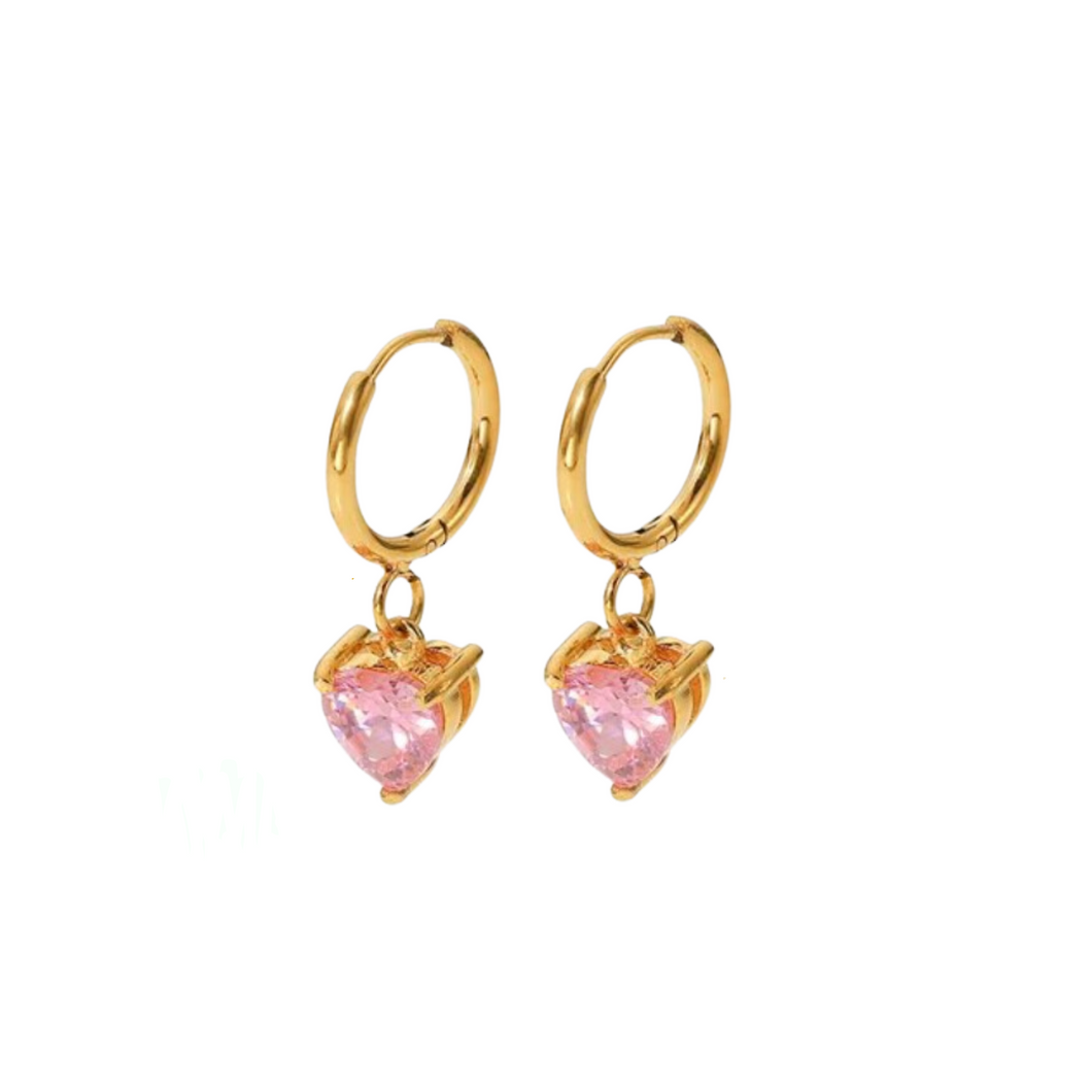 Aqua CZ Drop Earrings - Pink