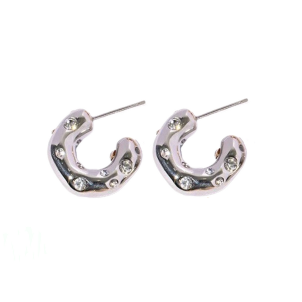 Madrid CZ Hoop Earrings - Silver Color