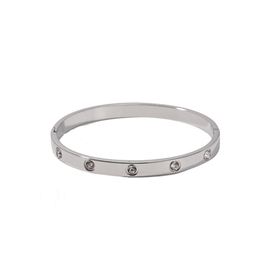 Unique CZ Bangle in White Gold
