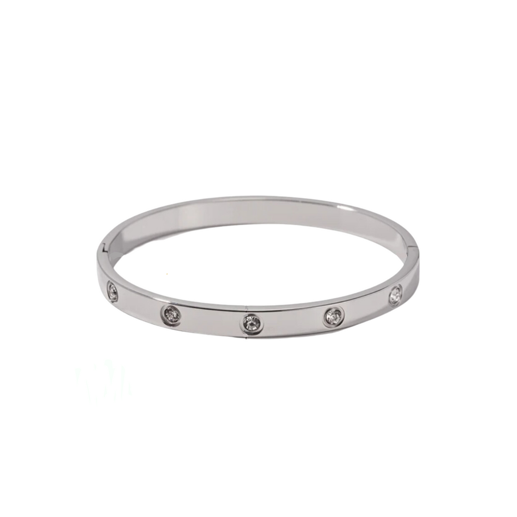Unique CZ Bangle - Silver Color