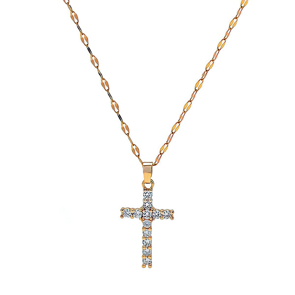 Iced CZ Cross Pendant Necklace