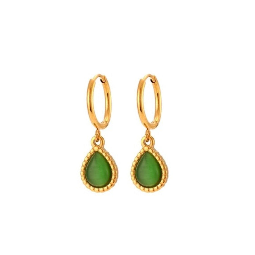 Waterdrop Hoop Earrings - Green