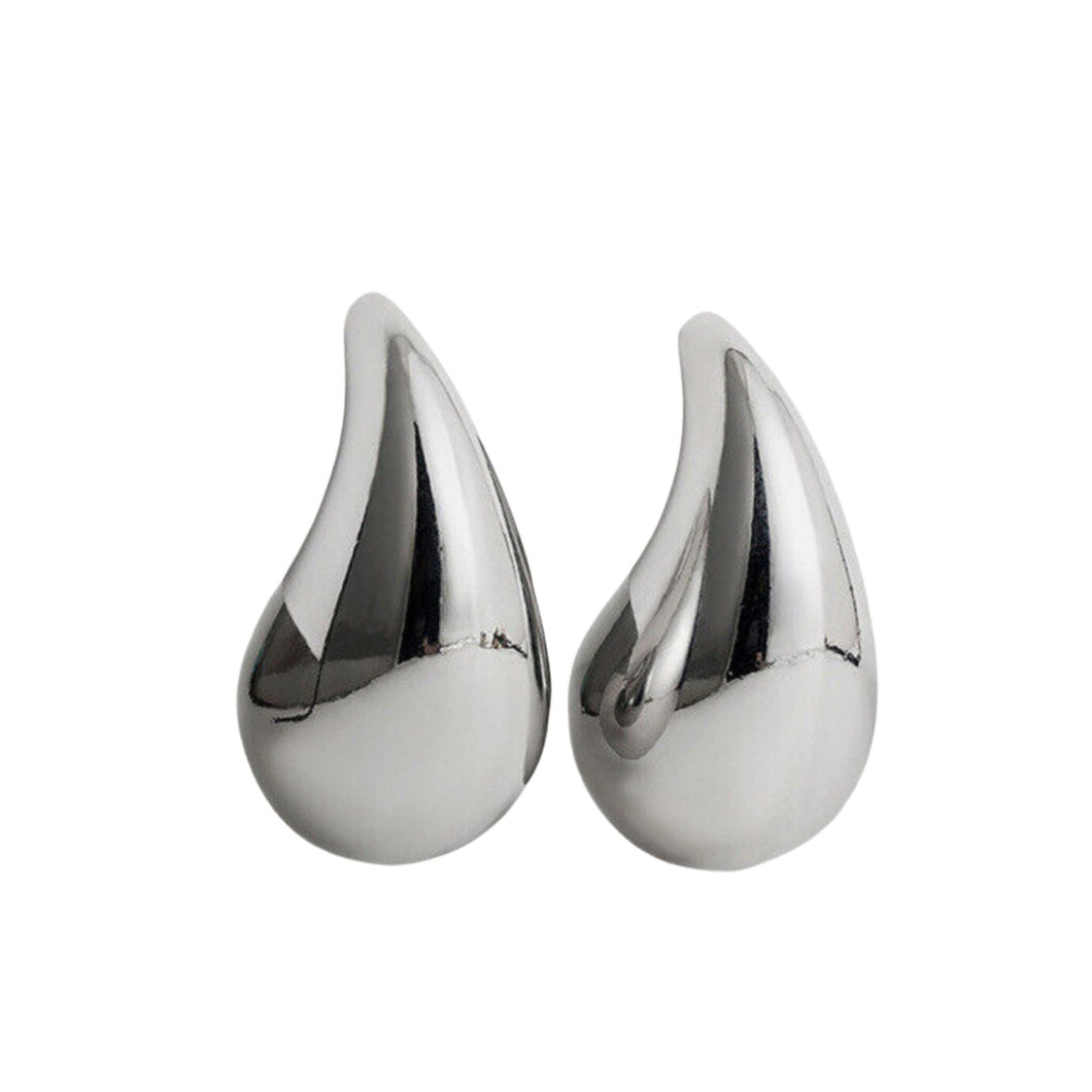 Teardrop Stud Earrings - Silver Color - Medium