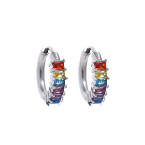 Shine Rainbow Huggie Earrings in White Gold