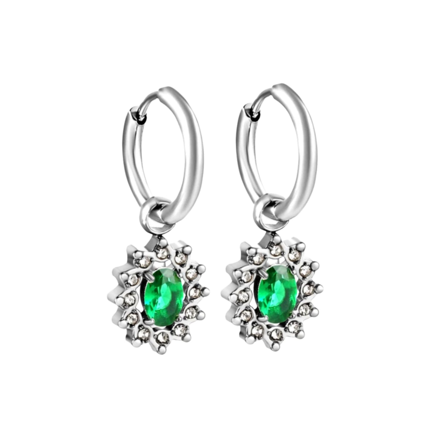 Viena CZ Hoop Earrings in White Gold - 5 Stone Colors
