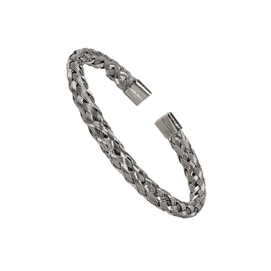 Rope Chain Open Bangle in White Gold