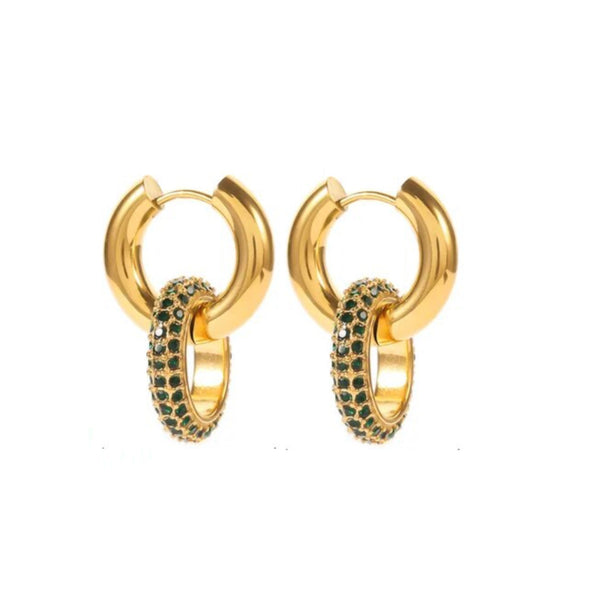 Sissi Interchangeable Hoop & Circle Drop Earrings - Emerald