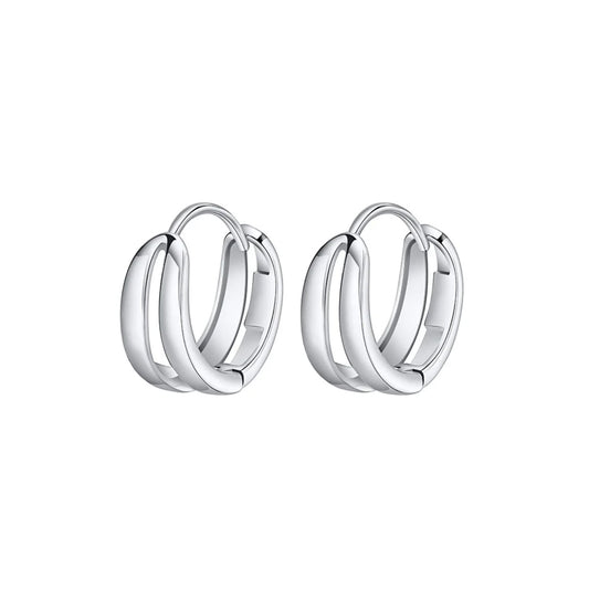 Double Row Huggie Earrings in White Gold