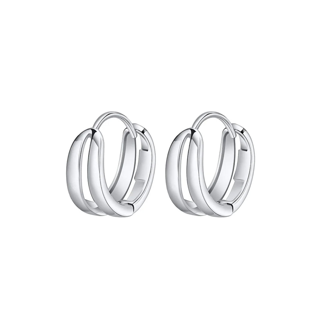 Double Row Huggie Earrings in White Gold