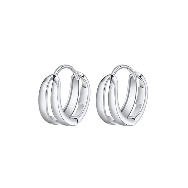 Double Row Huggie Earrings in White Gold