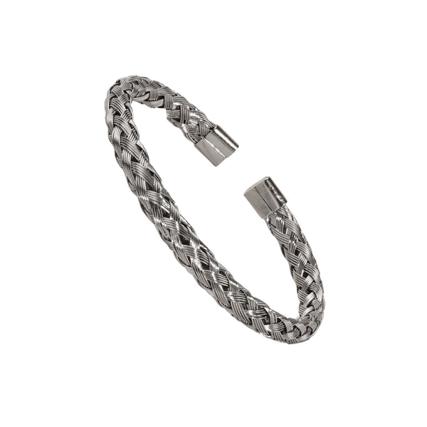 Rope Chain Open Bangle in White Gold
