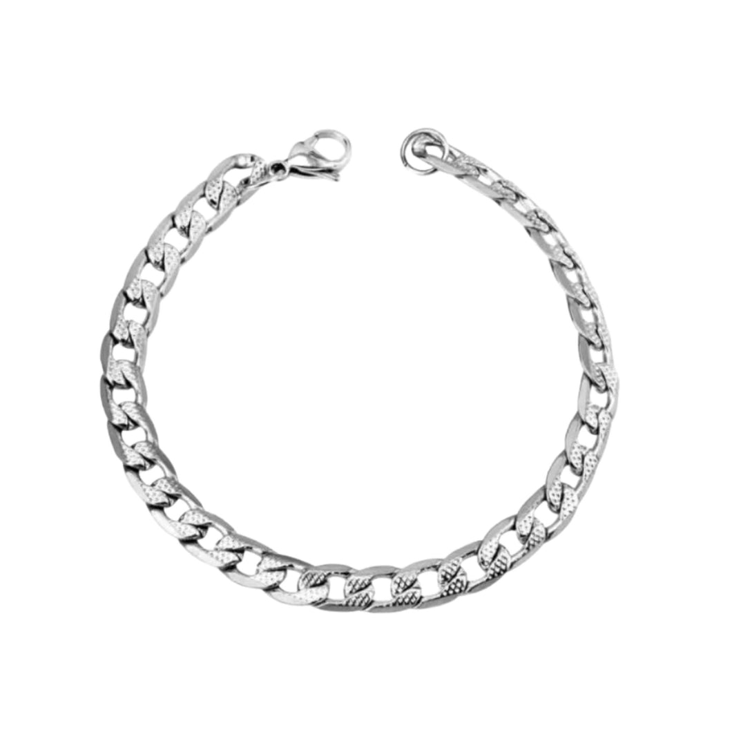 Cuban Link Chain Bracelet in White Gold