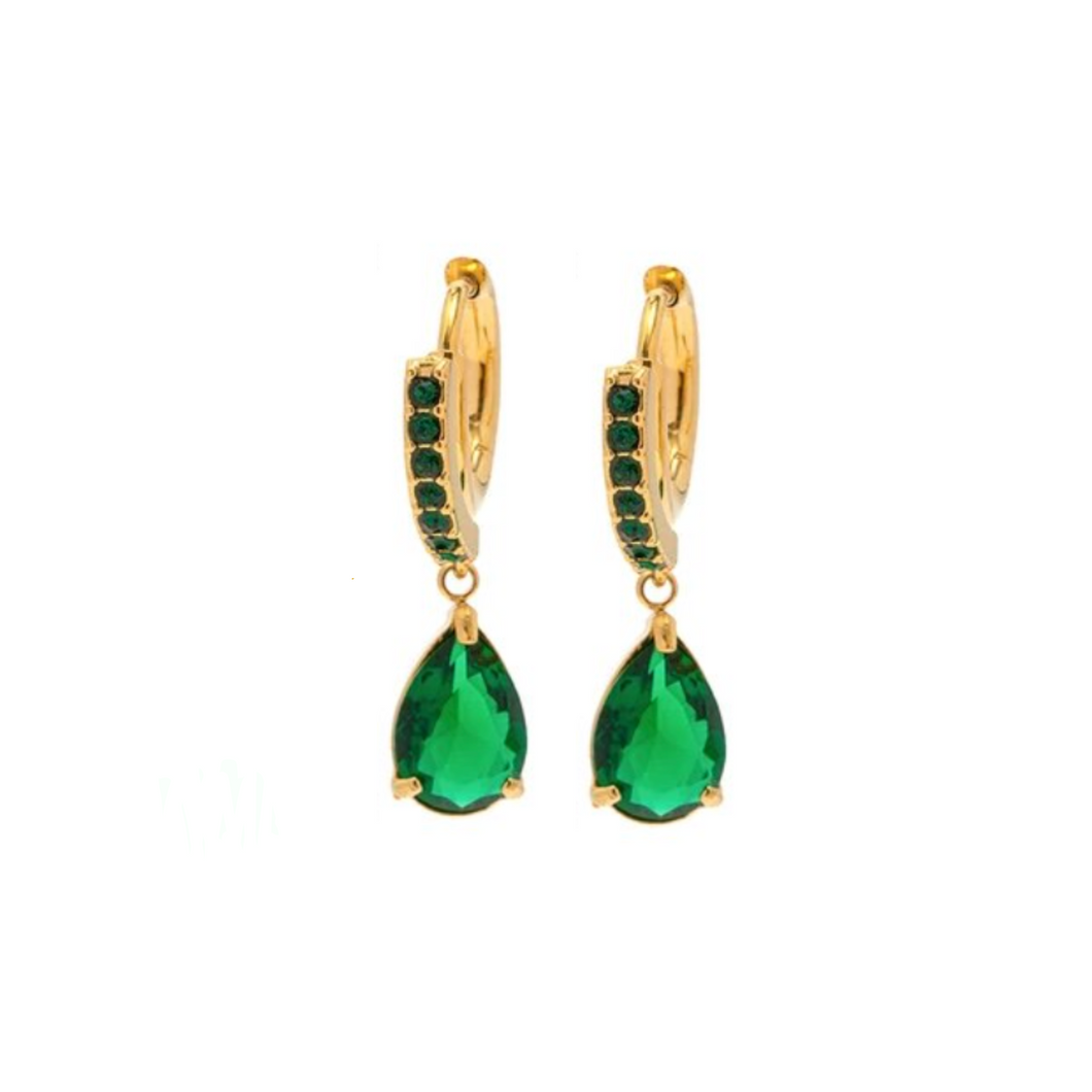 Angelic CZ Hoop Earrings - Emerald