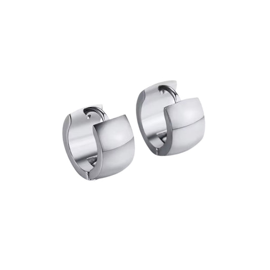 Classic Chunky Huggie Earrings in White Gold
