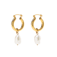 Load image into Gallery viewer, Nura Baroque Pearl Hoop Earrings