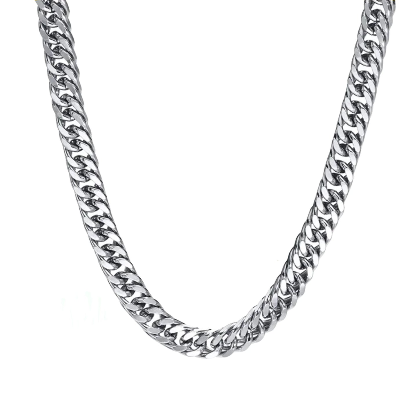 Chunky Cuban Chain Necklace 8mm in White Gold
