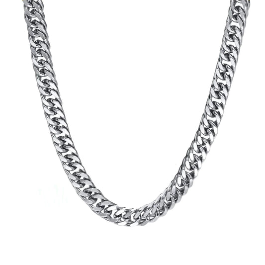 Chunky Cuban Chain Necklace 8mm in White Gold