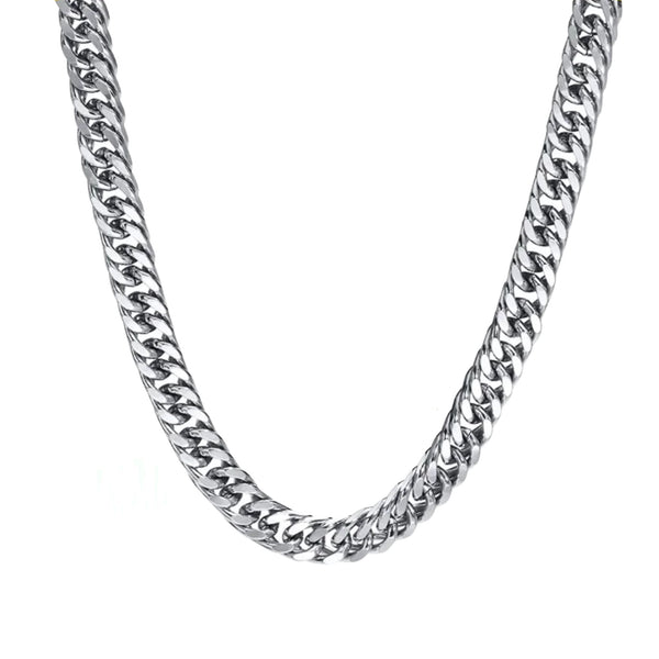 Chunky Cuban Chain Necklace 8mm in White Gold