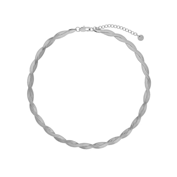 Twisted Herringbone Necklace in White Gold