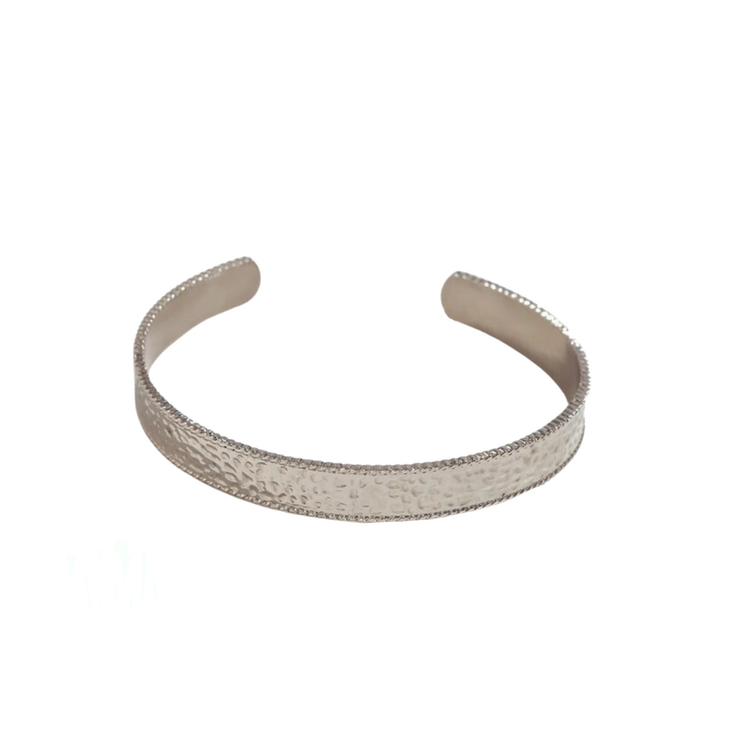 Lust Hammered Open Bangle - Silver Color - 10mm