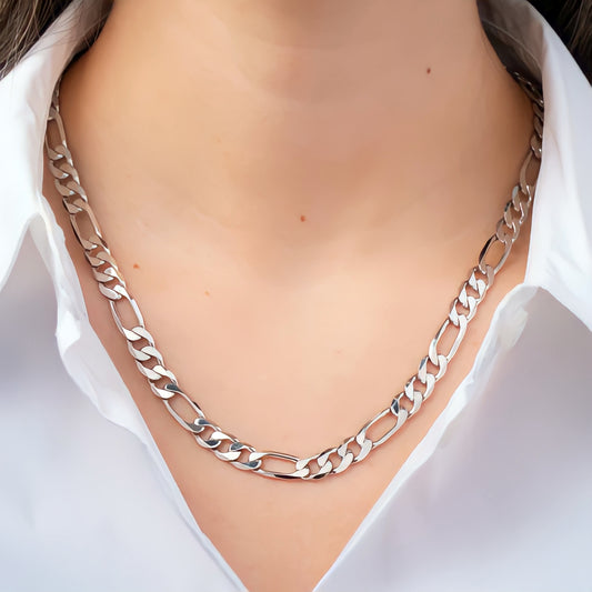 Figaro Chain Necklace 7mm in White Gold