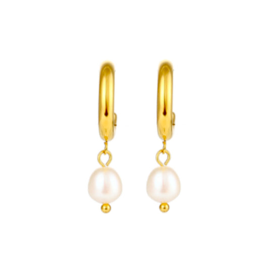 Hannah Pearl Hoop Earrings in Gold
