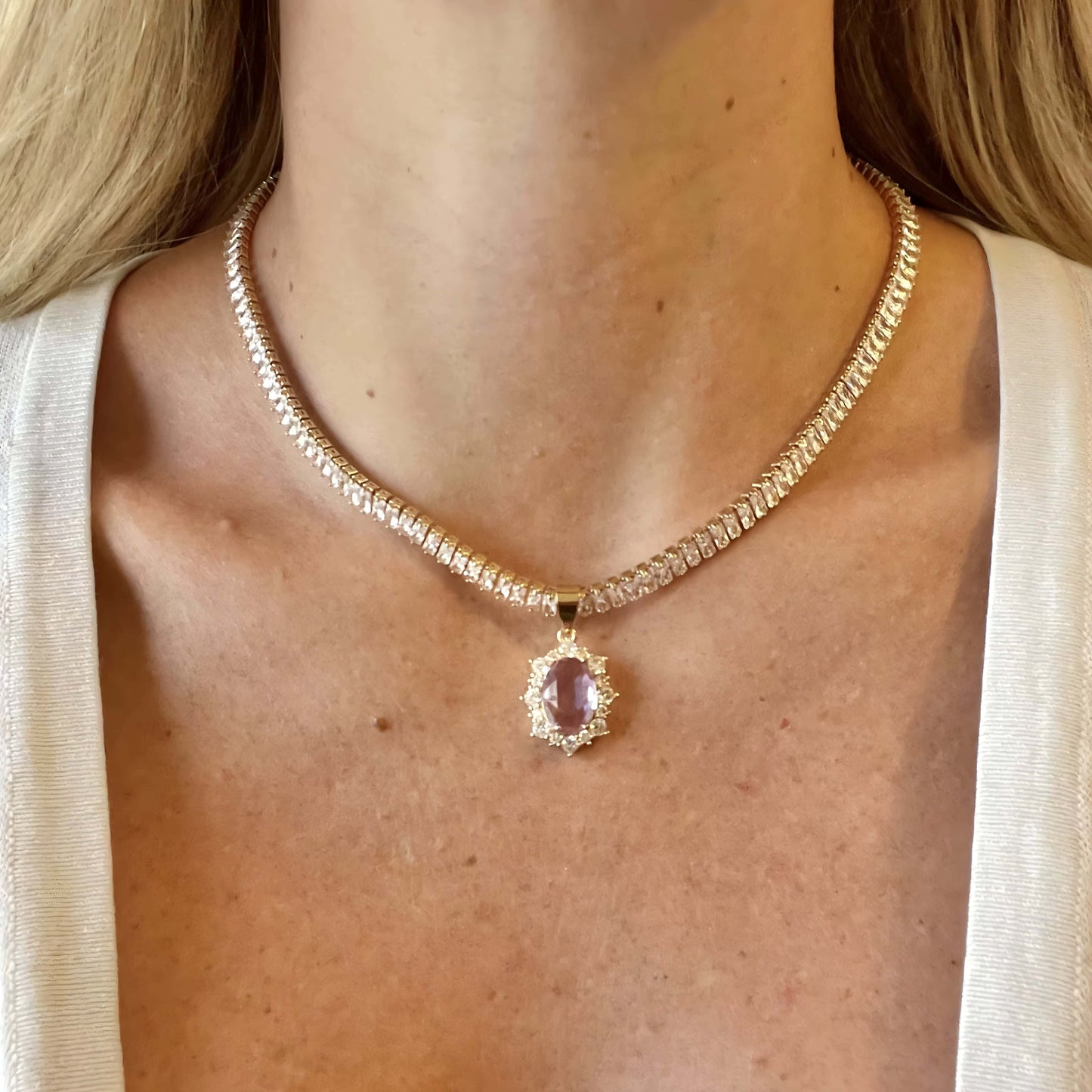 Viena Tennis Chain Necklace - 9 Stone Colors