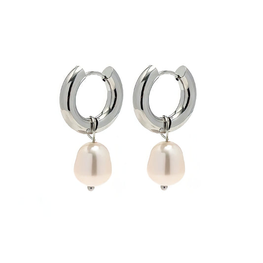 Hannah Pearl Hoop Earrings in White Gold