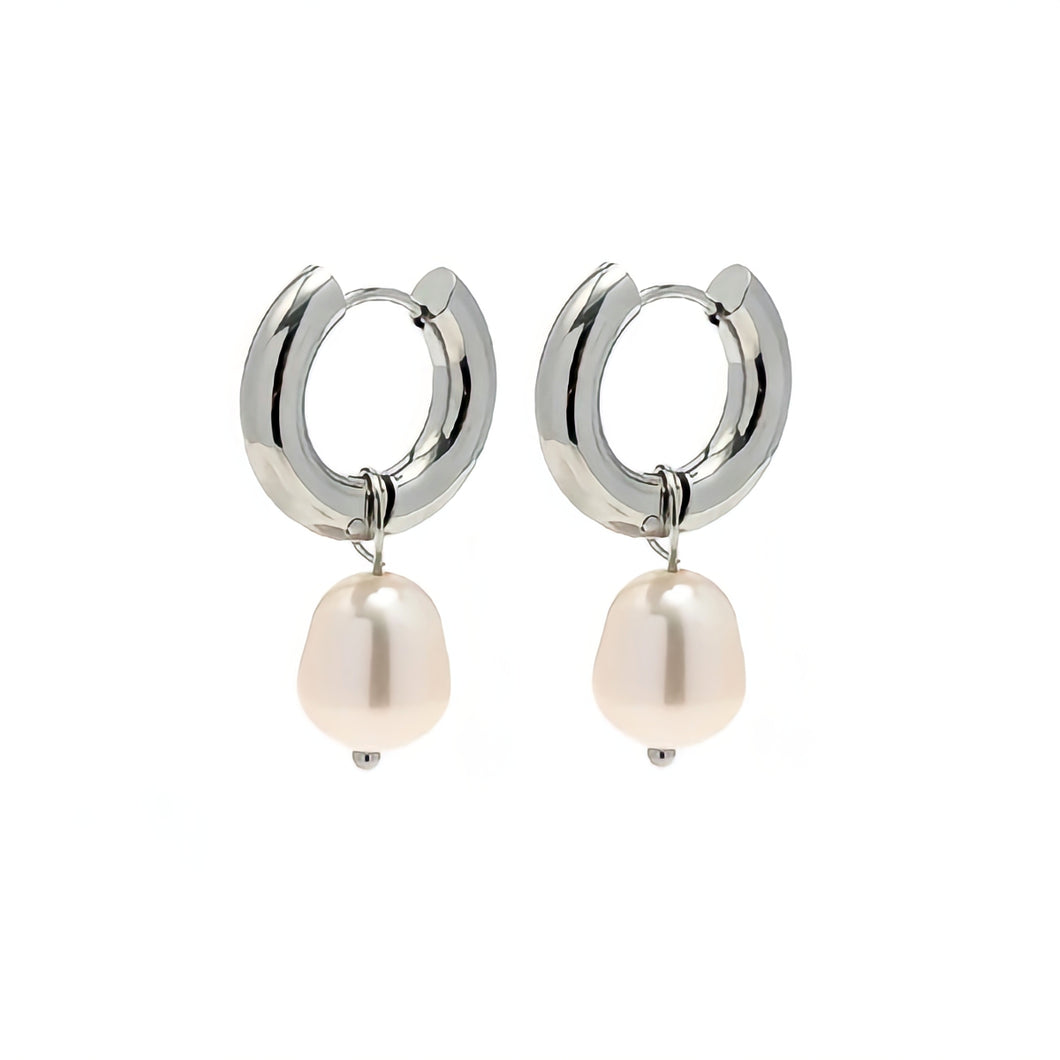 Hannah Pearl Hoop Earrings - Silver Color