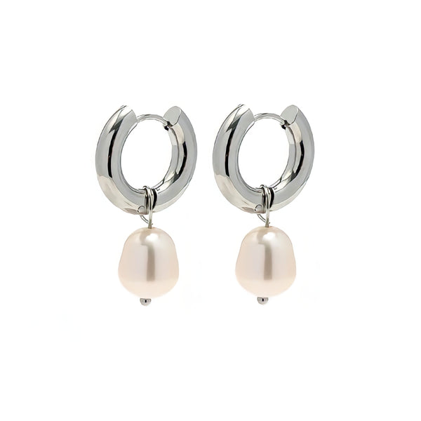 Hannah Pearl Hoop Earrings in White Gold