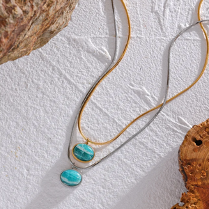 Amazonite Pendant Necklace in Gold