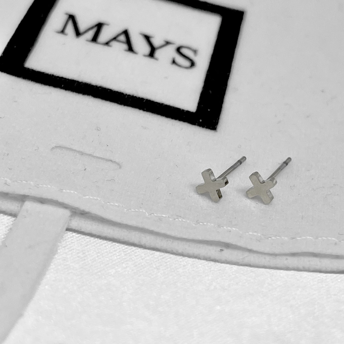Trust Cross Stud Earrings in White Gold