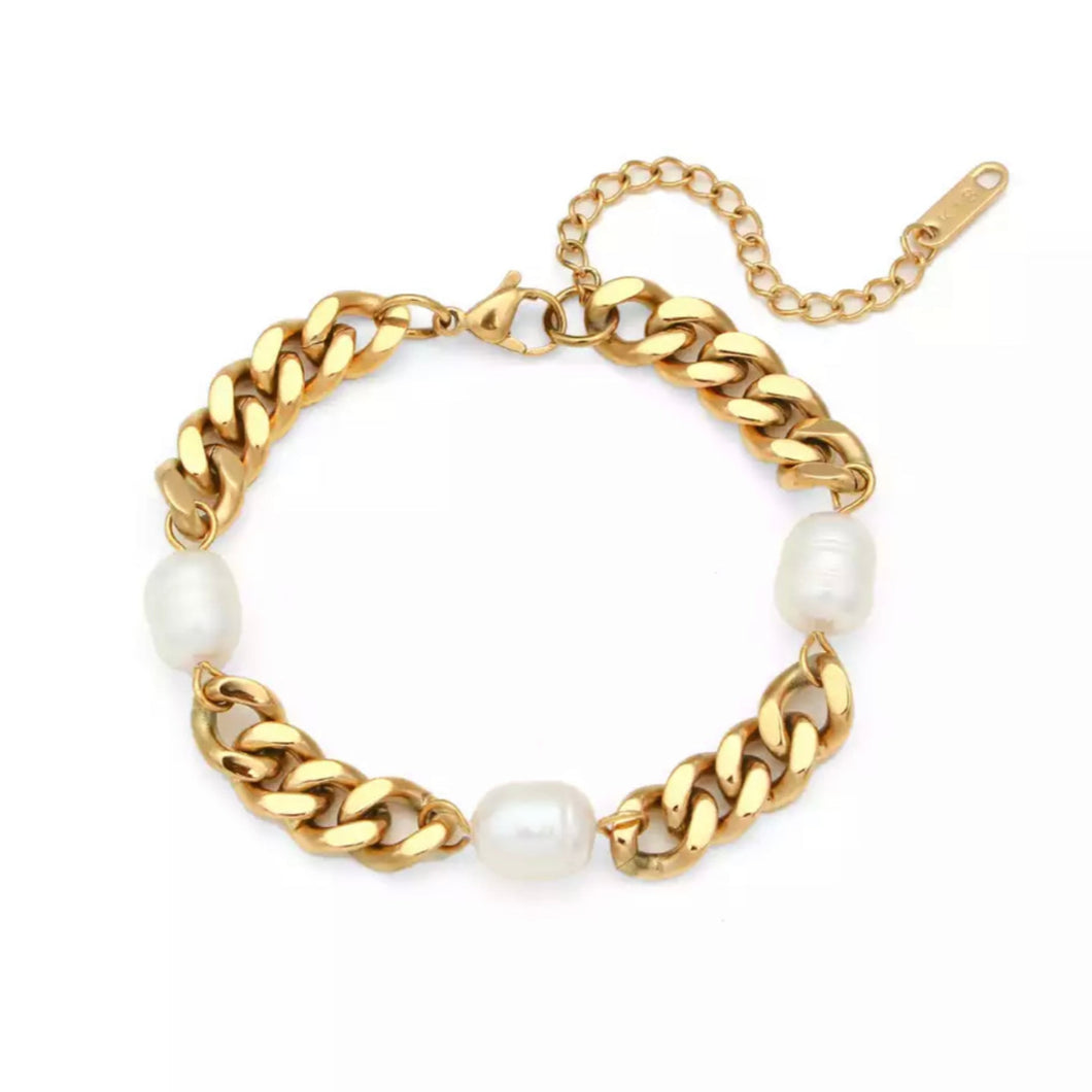 Amara Pearl Bracelet - Thick Chain