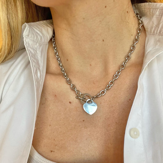 silver chain heart necklace
