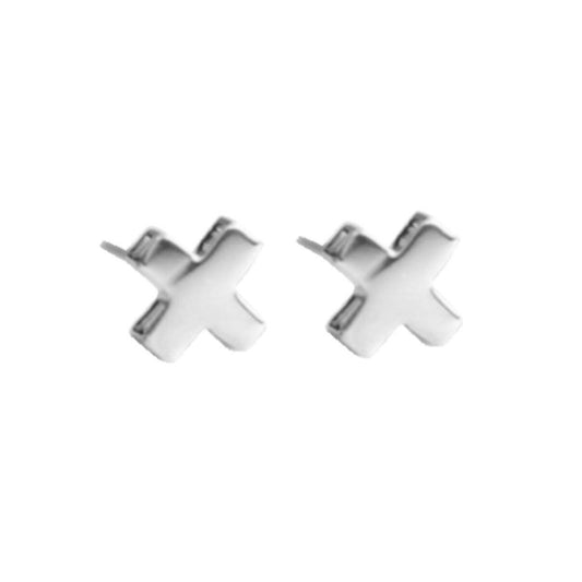 Trust Cross Stud Earrings in White Gold
